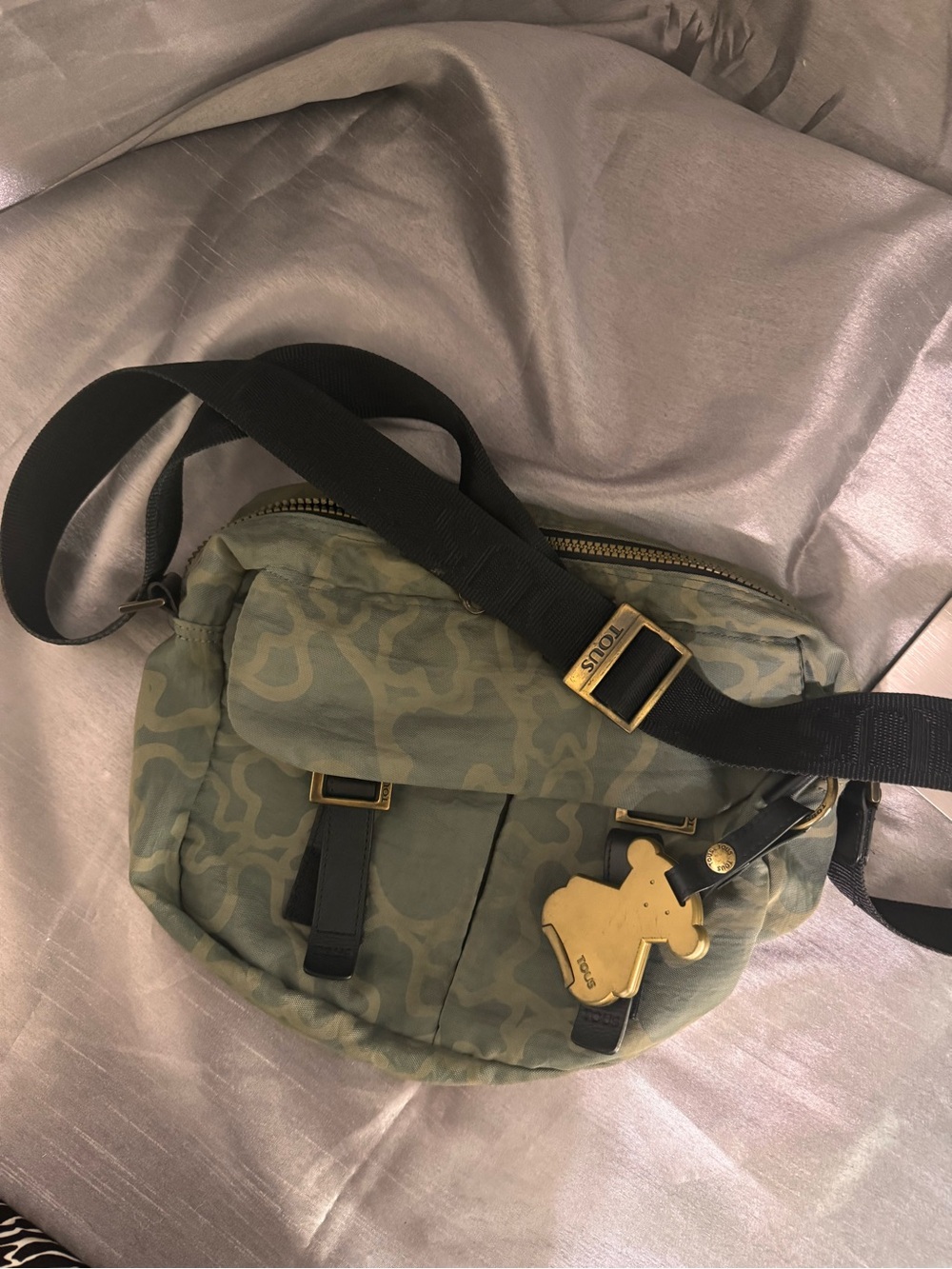 TOUS Green Camouflage Belt Bag with Gold Charm